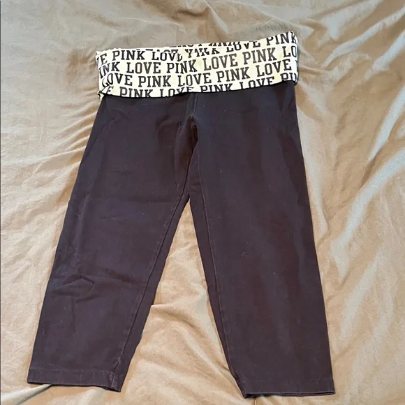 Victoria's Secret Black Leggings with White Love Pink Waistband - Picture 1 of 3